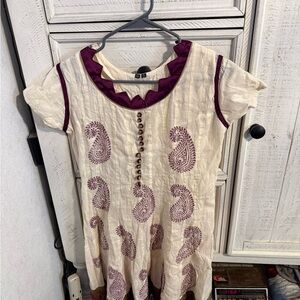 Paisley Print Midi Dress - Cream and Purple